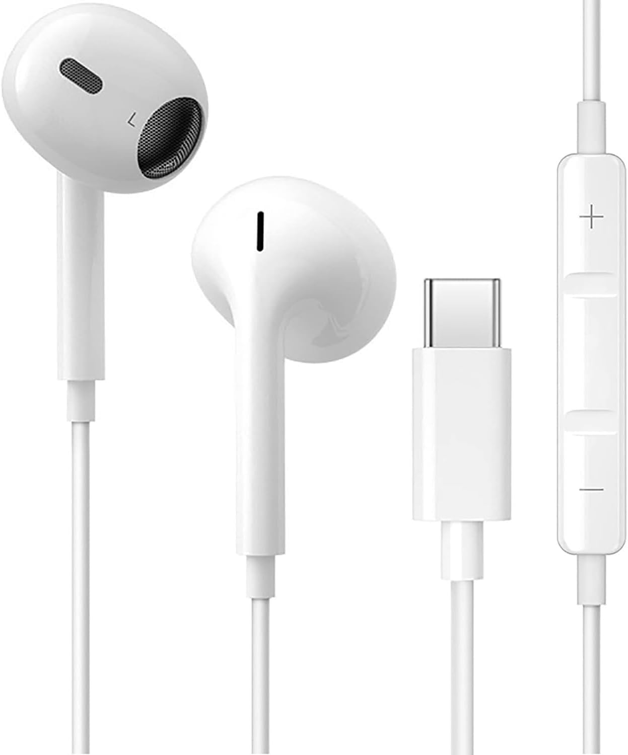 USB C Wired Headphones with Microphone | White In-Ear Earbuds